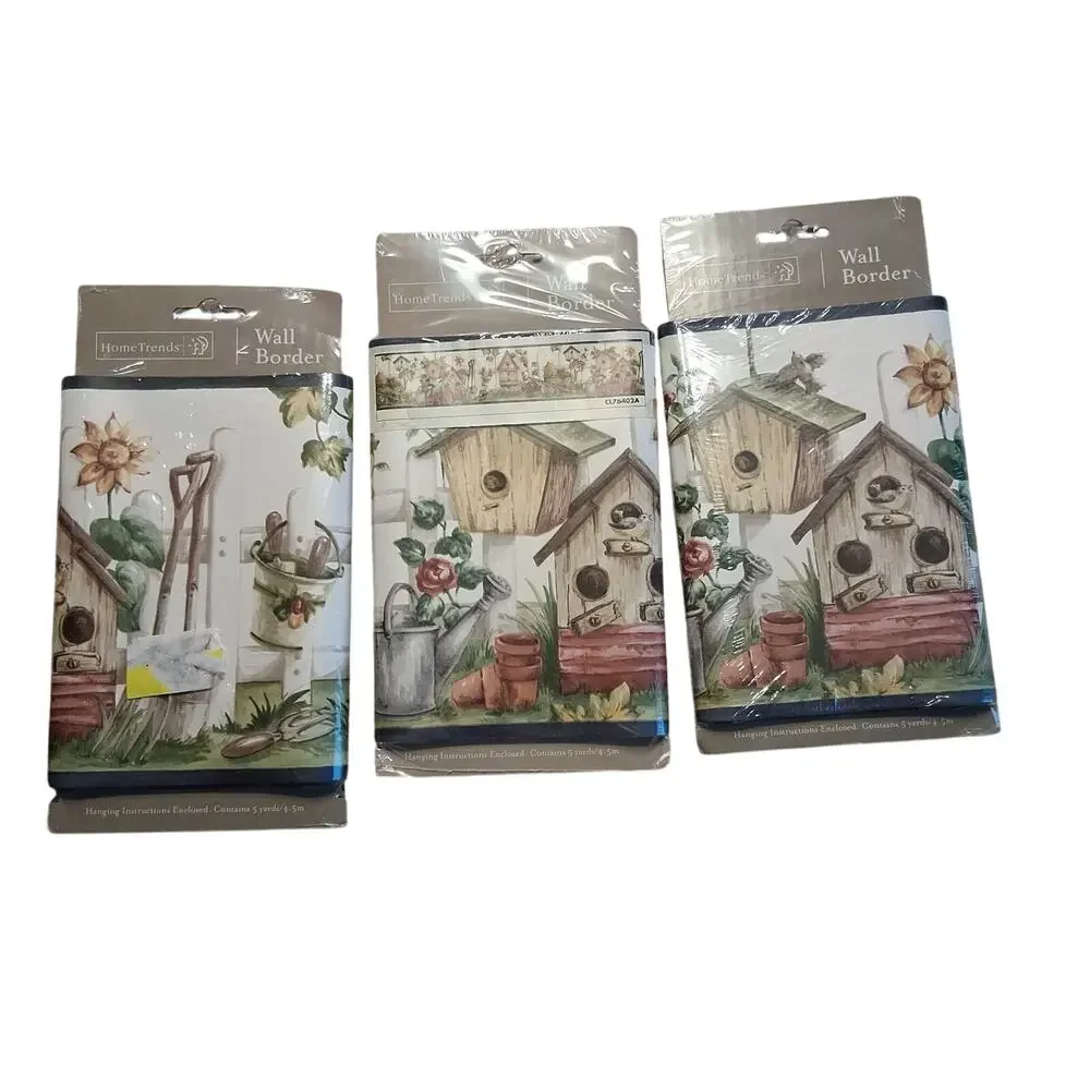 Home Trends new Wallpaper border 3 pkgs 5 yards each Bird house vintage